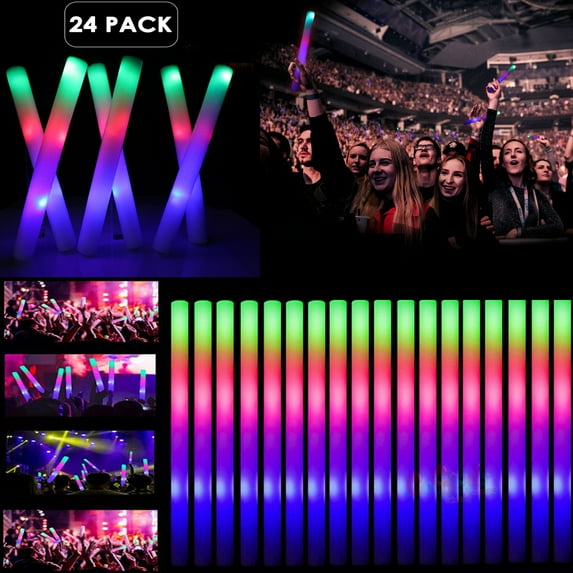 24PCS Multicolor LED Foam Sticks 3 Modes Flashing Glow Sticks for Wedding,Birthday,Holiday