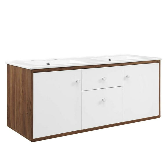 Modway Transmit 48" Wall-Mount Bathroom Vanity in Walnut White