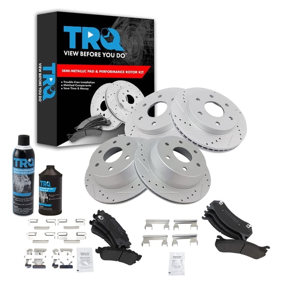 TRQ Rotor Brake Pad Semi Metallic Performance Rear Kit w/Chemicals BKA16464