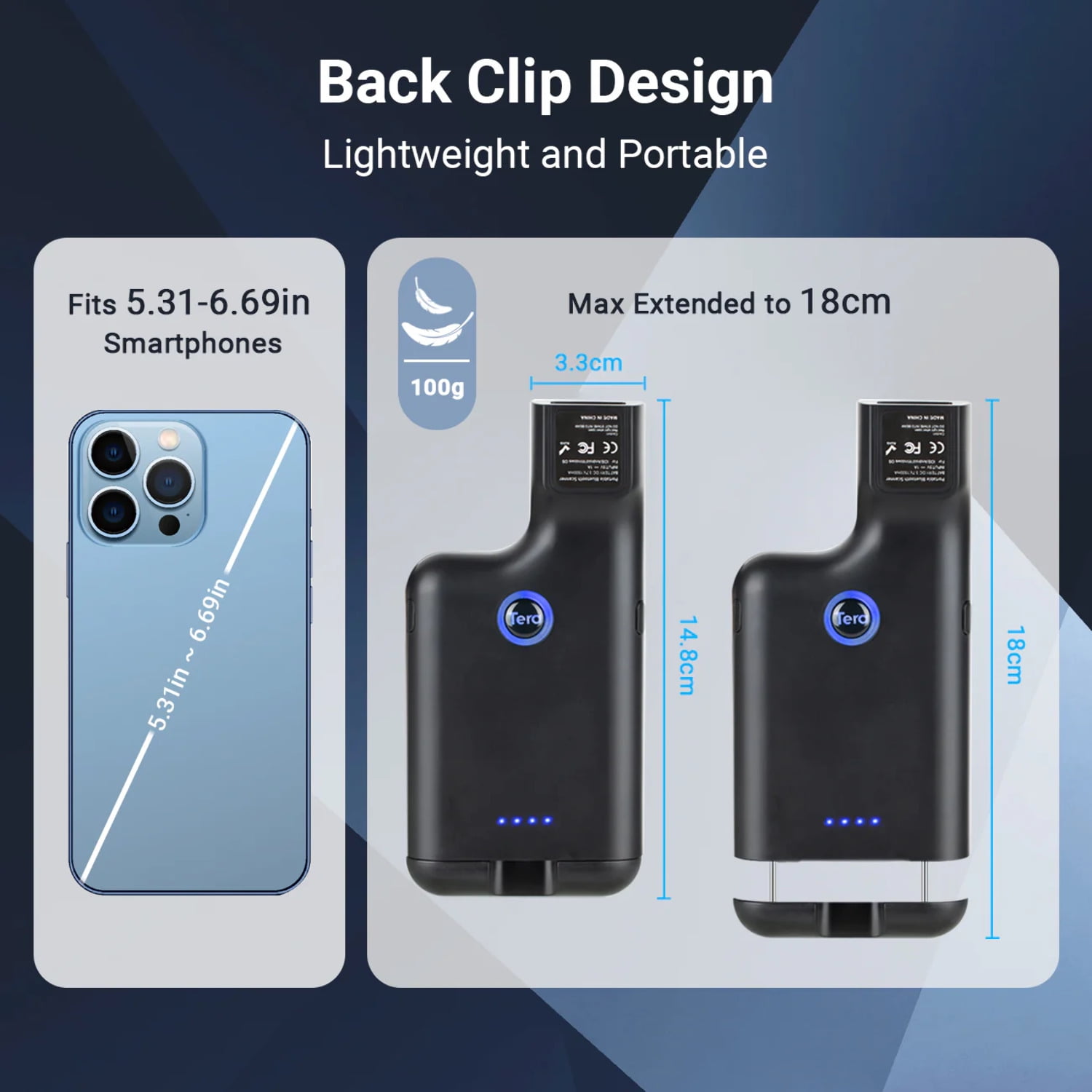 Tera 2D Back Clip Barcode Scanner for Smartphone Model 0013
