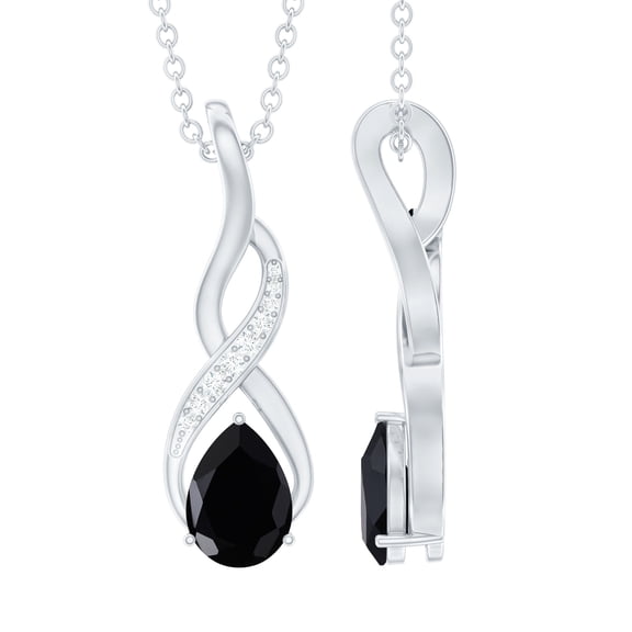 Rosec Jewels Simple Infinity Pendant Necklace, Black Onyx Pendant with Moissanite (5X7 mm), 925 Sterling Silver
