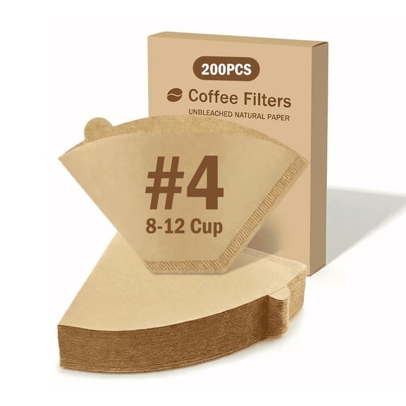200 Pcs #4 Cone Coffee Filters 8-12 Cup, Natural Unbleached Paper Filter Compatible with Pour Over, Drip, Ninja and Moccamaster Brewers