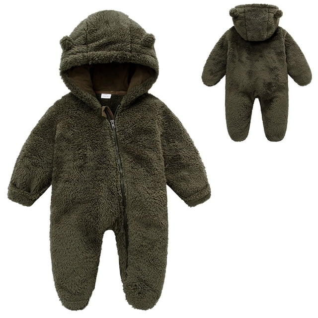 Adorable Barboteuse à Capuche à Manches Longues avec Fermeture Éclair pour une Tenue Douillette de Bébé