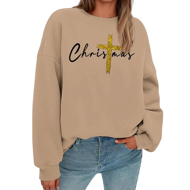 Chandail en Molleton Graphique à Paillettes de Noël pour Femmes Manches Longues Col Rond Décontracté Chandail de Vacances Vêtements de Mode d'Hiver de Noël