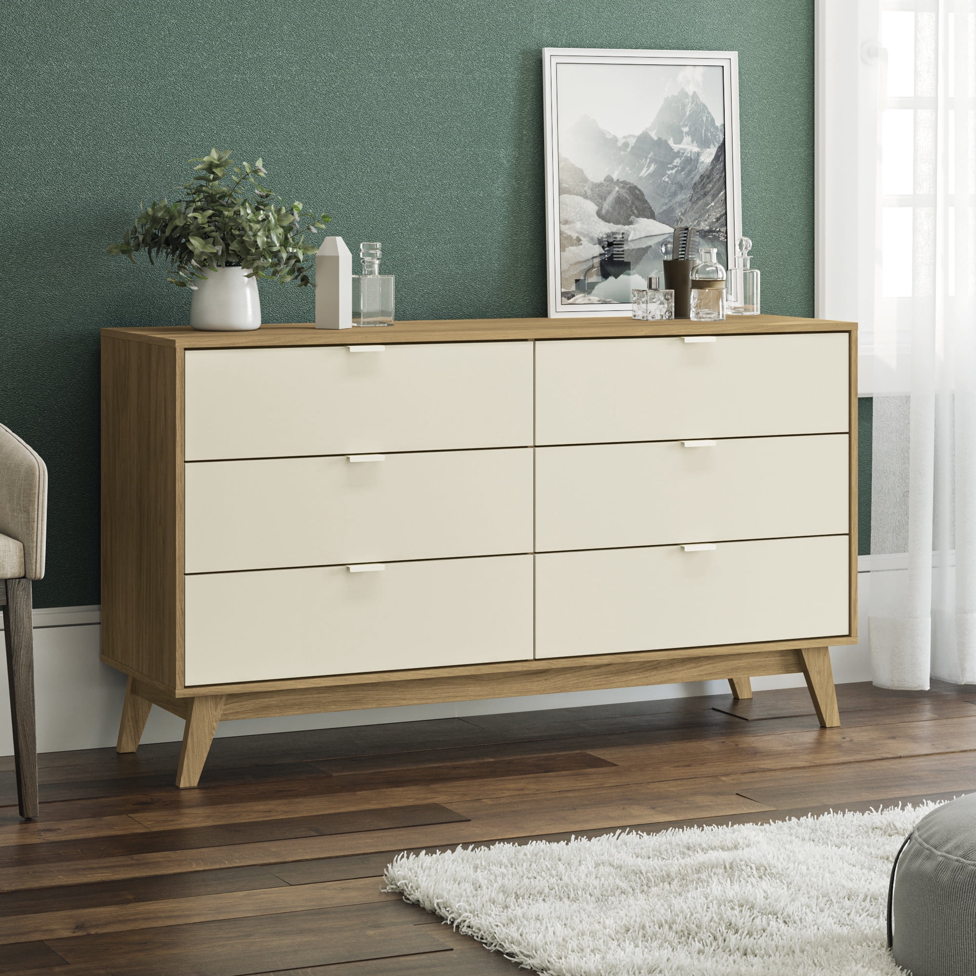 Kappesberg Hanford Light Brown/Creme 56.8"W Dresser and Two Nightstand Bedroom Set - for Adults and Teens