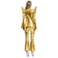thumbnail image 2 of Moggemol Womens 70s Rave Outfits Shiny Metallic Bell Bottom Alien Jumpsuit Gold XXL, 2 of 4