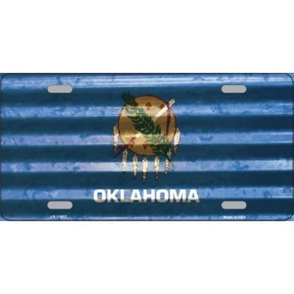 Oklahoma Corrugated Flag Metal License Plate