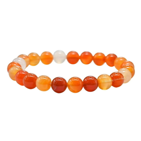 Carnelian Bracelet - 8mm Beaded Stretch Bracelet and Healing Stones