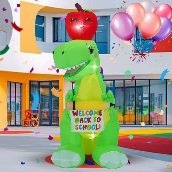 InfleasJoiy 6FT Back to School Dinosaur Inflatable Decoration, Outdoor Holiday Inflatable Decoration with LED Lights, Outdoor Inflatable Decoration for Yard, Garden, Patio