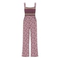 thumbnail image 3 of Women Floral Wide Leg Jumpsuit Sleeveless Square Neck Smocked Casual Summer Outfit, 3 of 6
