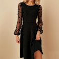 thumbnail image 2 of shoper Women's Elegant V-Neck Lace Long Sleeved Polka Dot Notched Casual Dress, Party Wedding Guest Dress Black S, 2 of 5