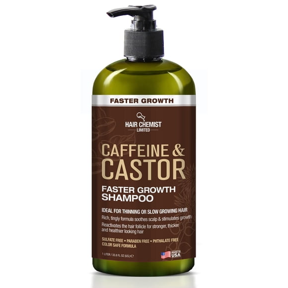 Champú de crecimiento más rápido con cafeína y ricino Hair Chemist 33.8 oz. - Champú para el cabello para un crecimiento más rápido del cabello Champú sin sulfatos