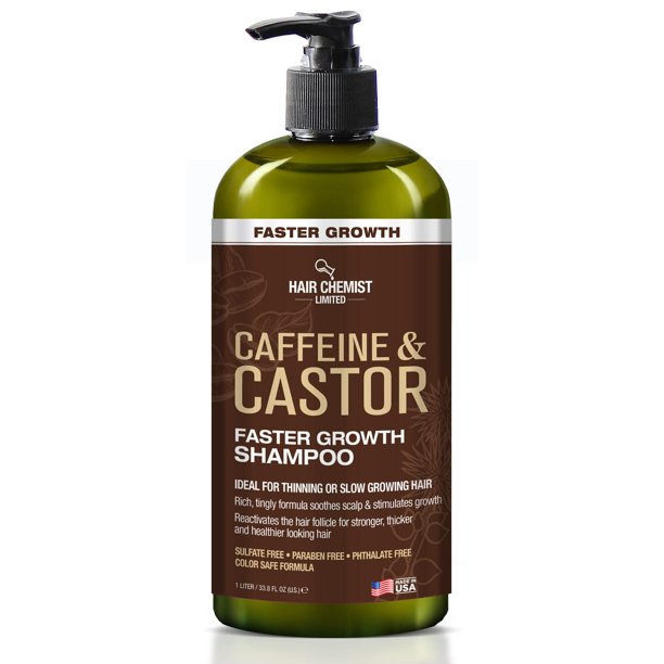 Champú de crecimiento más rápido con cafeína y ricino Hair Chemist 33.8 oz. - Champú para el cabello para un crecimiento más rápido del cabello Champú sin sulfatos