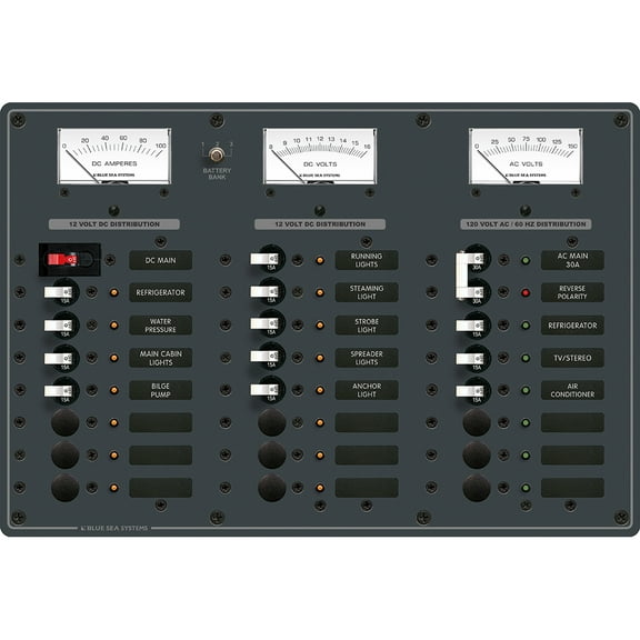 Blue Sea Systems 8084 AC Main and 6-Position/DC Main and 15-Position Circuit-Breaker Panel
