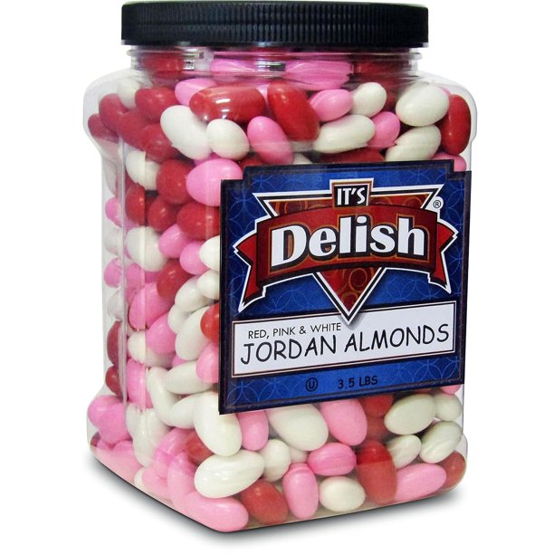 Red Pink & White Jordan Almonds Mix by LDHF, 3.5 LBS Jumbo Container | Valentines and Mothers Day Girl Theme Bulk Party Favors Almond Nut Coated in Sweet Hard Candy Shell - Vegan & Kosher
