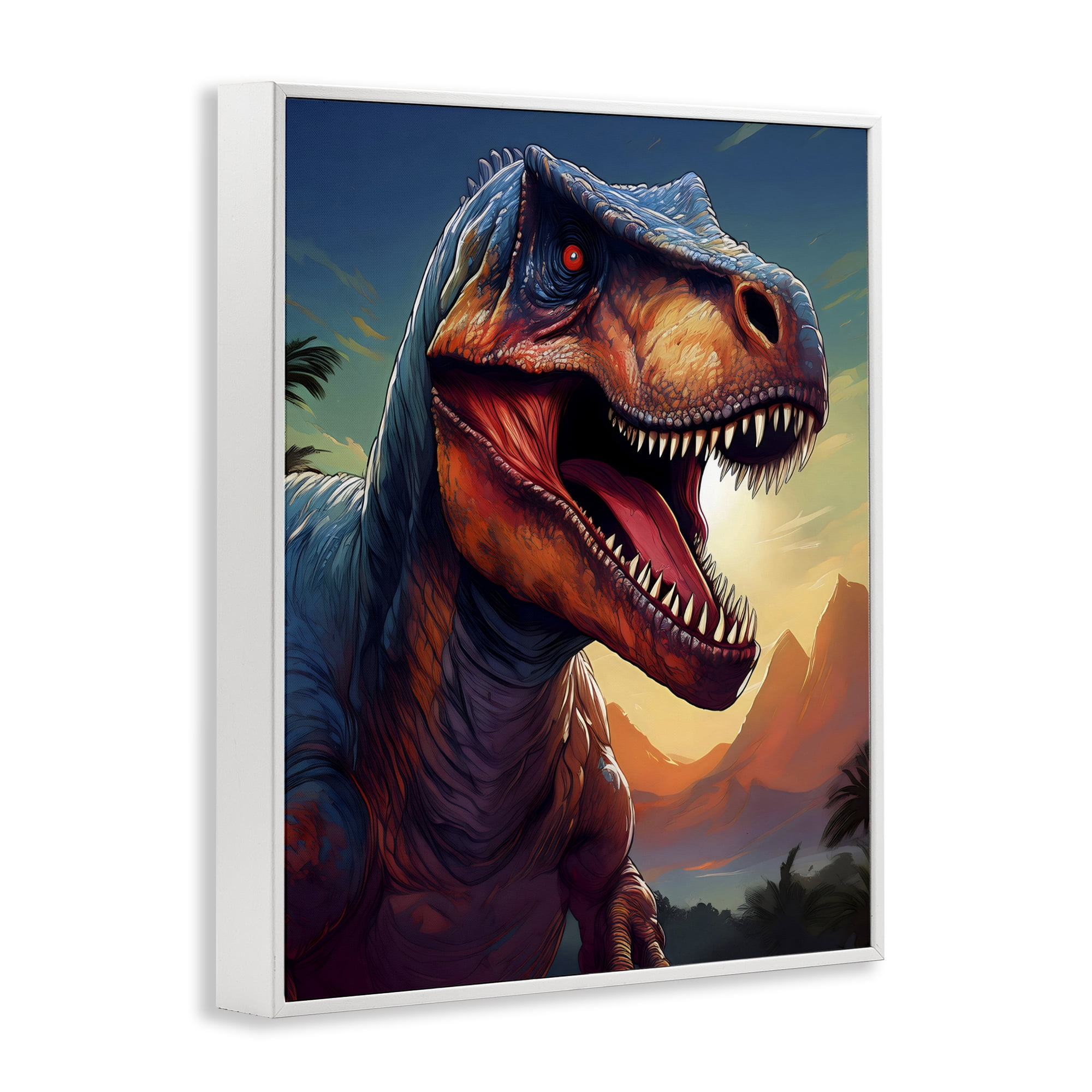 Stupell Industries Dinosaur with Sunset Landscape White Framed Giclee Art, design by Creative Studio