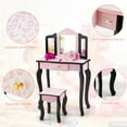 thumbnail image 7 of Infans Kid Vanity Set Wooden Makeup Table Stool Tri-Folding Mirror Leopard Print Pink, 7 of 7