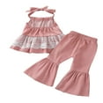 thumbnail image 2 of 2022 2Pcs Little Girls Outfit  Sweet Style Lace Splicing Sleeveless Hanging Neck Tops + Solid Color Long Bell-bottomed Pants Set, 2 of 7
