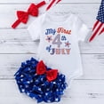 thumbnail image 2 of Xudanell 4th of July Baby Girl Outfits Summer Romper Shorts Headband Summer 3 Pieces Letter Prints Set for 4th of July Party Red 0-3 Months, 2 of 5