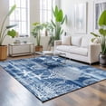 thumbnail image 3 of 5'x7' Area Rugs, Navy Blue Coastal Indoor Outdoor Area Rug for Living Room Bedroom, Nautical Coral Starfish Shell Seahorse Ocean Washable Bathroom Rugs Kitchen Floor Carpet Mats Home Decor Aesthetic, 3 of 8