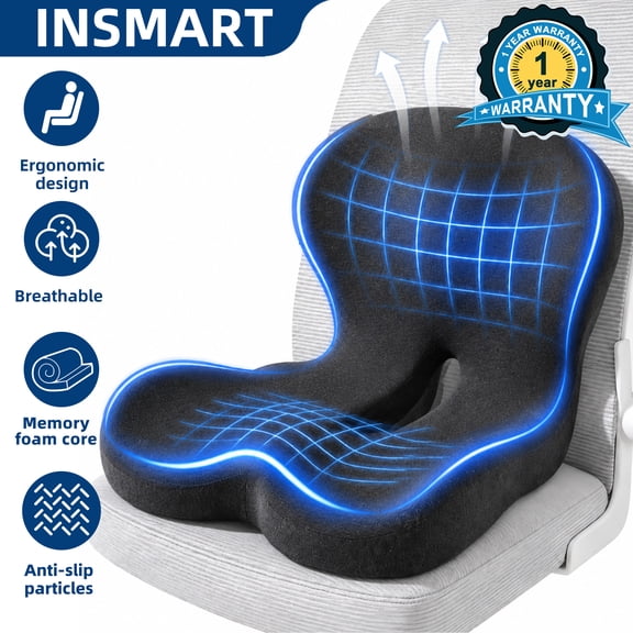 INSMART Ergonomic Seat Cushion with Lumbar Support - Gel Memory Foam Pillow for Office Chair, Car & Wheelchair, Dark Gray