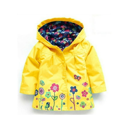 

GuliriFei Little Girls Flowers Hoodie Jacket Button-Down Coat Lightweight Waterproof Outdoor Windbreaker