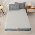 thumbnail image 4 of Metsweet Cute Dinosaur Zipper Full Size Comforter Sets with Fitted Sheet and 2 Pillowcases, Cartoon Truck Zipper Bedding Set, Blue Orange Gray,4pcs,Grey Reversible, 4 of 6