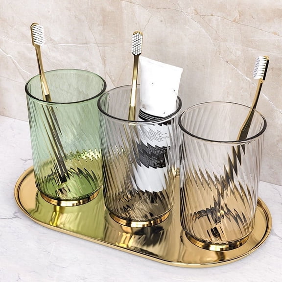 Elegant Gold-Trimmed Bathroom Cup, Non-Slip Design Mouthwash Cup with Hygienic Storage for Vanity Organization