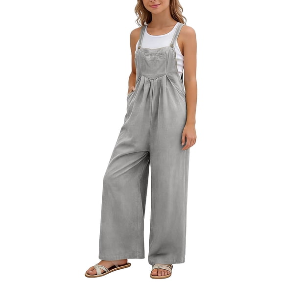 EnJoCho Girls Cotton Linen Jumpsuits Teens Boho Y2𝖪 Bi𝖻 Overalls Kids Baggy Wide Leg Dungare𝖾s Summer Casual Fashion Overalls