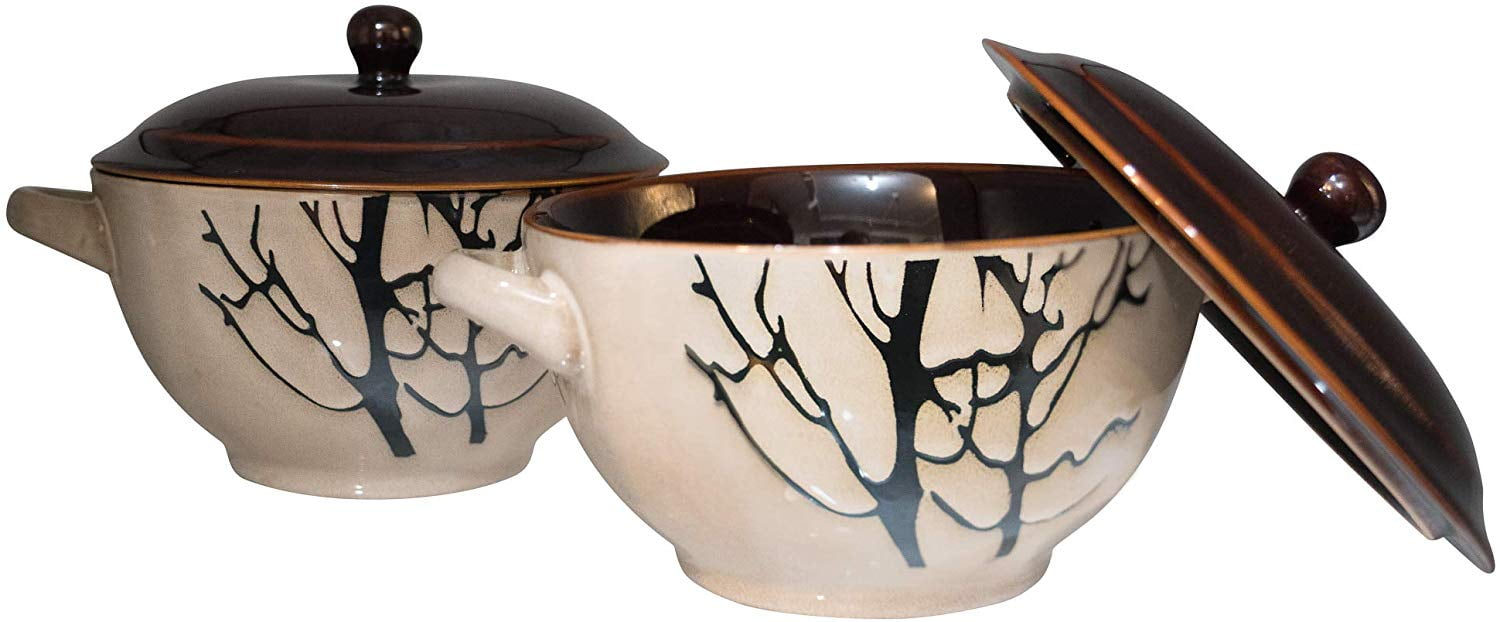 Bake & Serve - Large Ceramic Soup Bowls With Handles - 30 Ounce - Set