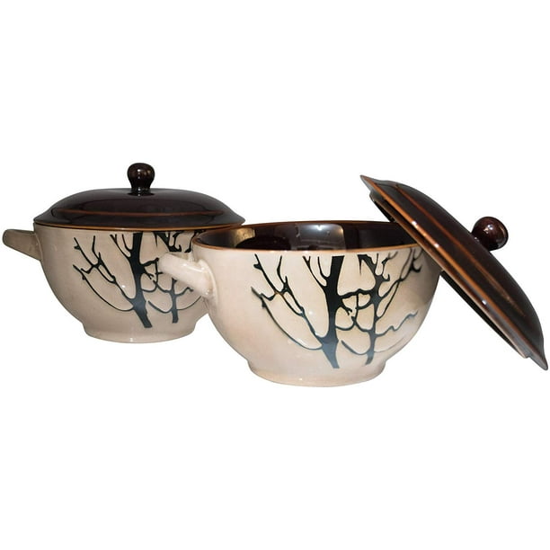 Bake & Serve Large Ceramic Soup Bowls With Handles 30 Ounce Set