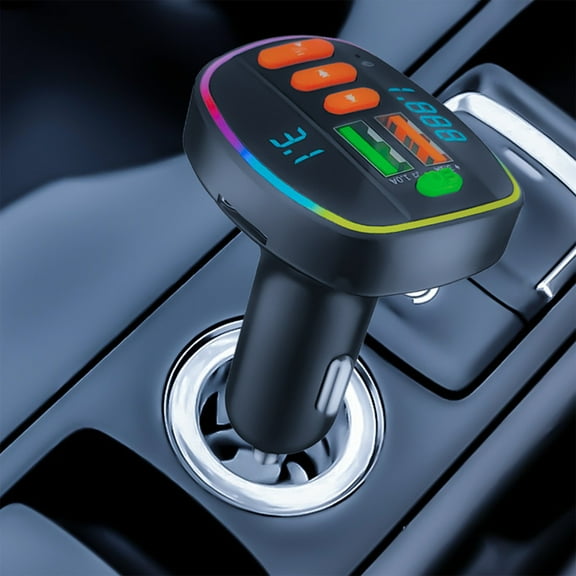 Bluetooth Car Adapter, Wireless FM Transmitter with Dual USB Charger, Hands-Free Calling, AUX Input, MP3 Player, Compatible with All Vehicles