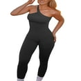 thumbnail image 2 of Women‘s One Shoulder Jumpsuit Ribbed One Piece Tank Tops Rompers Bodycon Solid Yoga Jumpsuits, 2 of 6