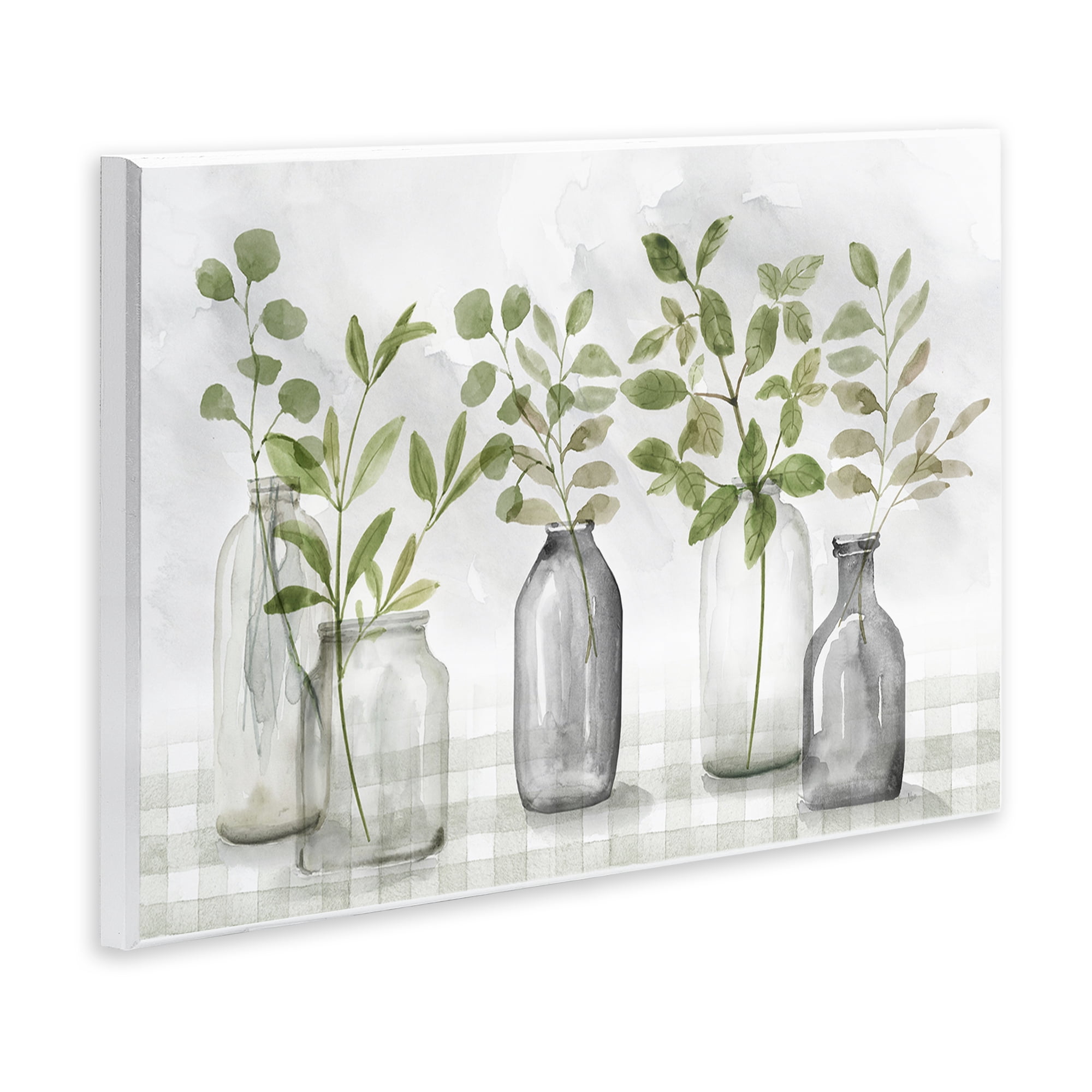 Stupell Industries Greenery Leaves in Vases Wall Plaque Art, design by Nan