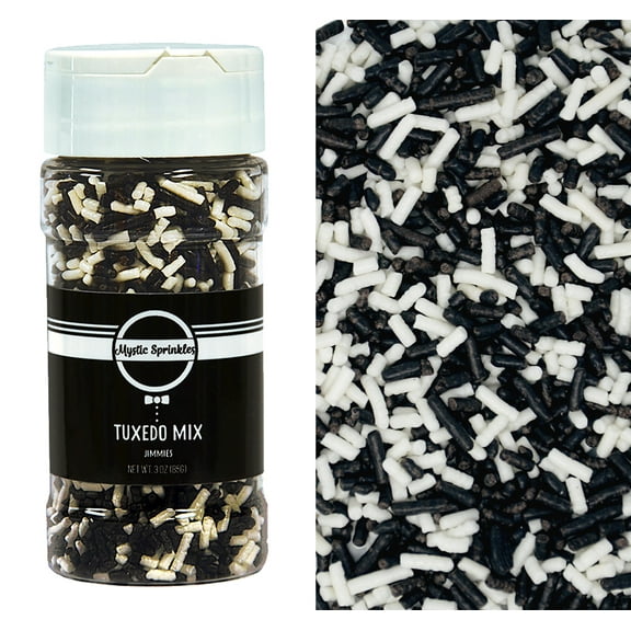 Mystic Sprinkles Tuxedo Mix Jimmies Sprinkles 3 Ounce Bottle