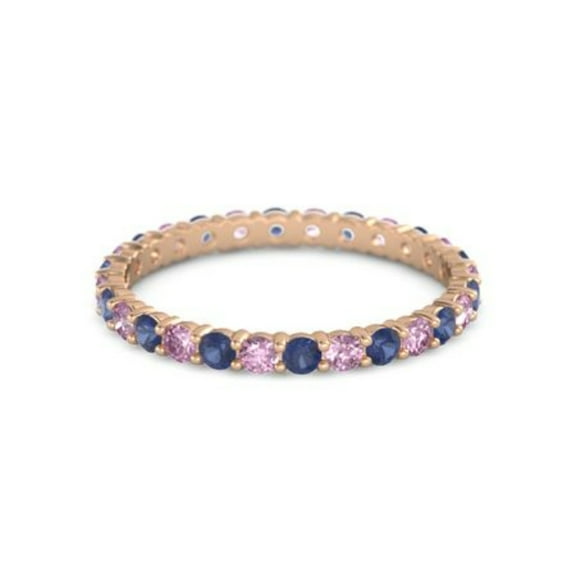 Round Eternity Blue Sapphire Pink Spinel 925 Sterling Silver Rose Plated Ring