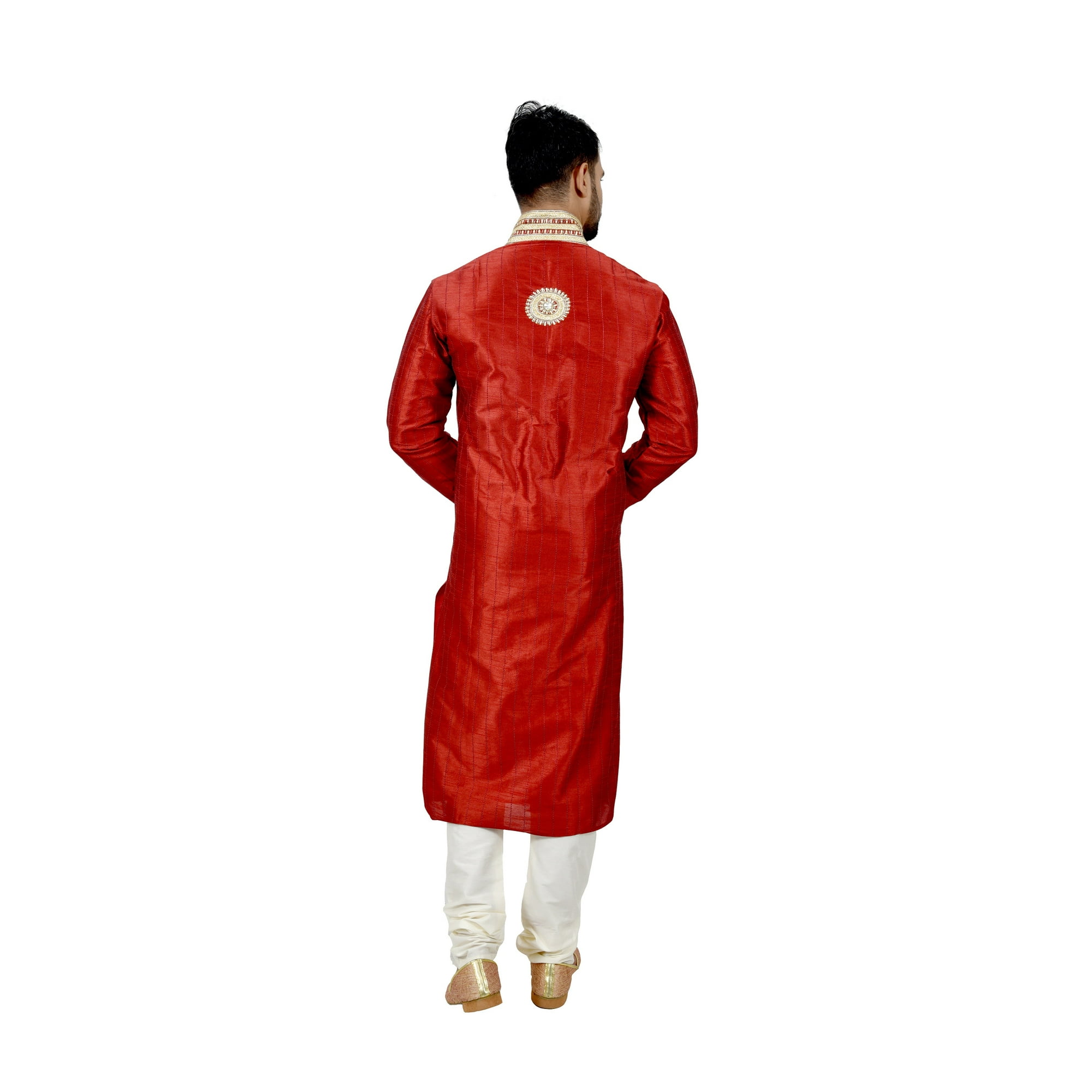 Indian Traditional Silk Red Kurta Pajama for Men. This product is custom made to order. Walmart
