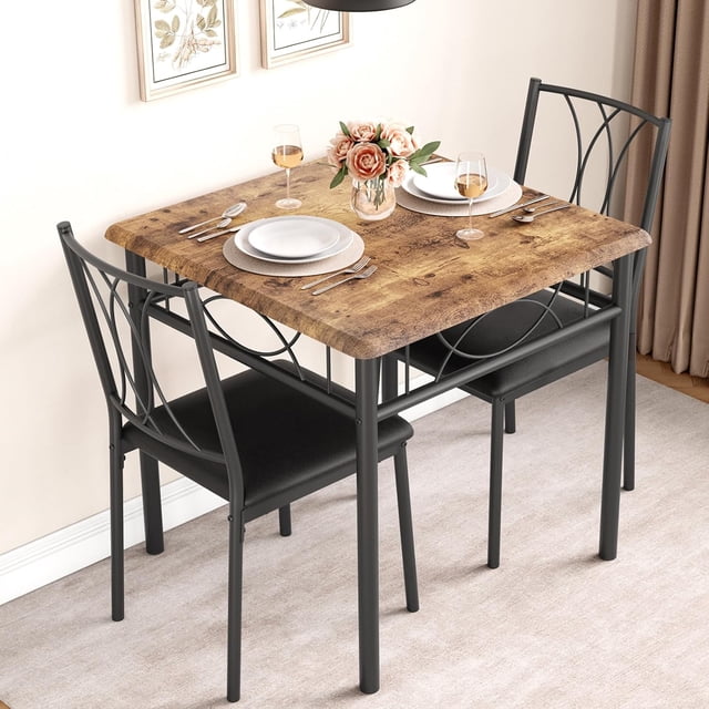 Dining Table Set for 2, Square Table and Chairs Set of 2, 3 Piece Kitchen Table Set with Upholstered Chairs, Dinner Table Set for 2 for Small Spaces, Apartment