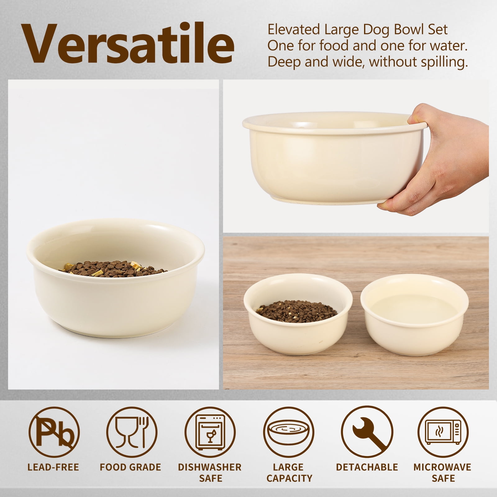 Elevated Large Dog Bowl Set - Raised Dog Food and Water Bowl with Non Slip Stand - Heavy Weighted Double Ceramic Dog Feeding Bowls - Extra Wide Deep Pet Dishes for Medium to Big Dogs - 2 x 1600 ML