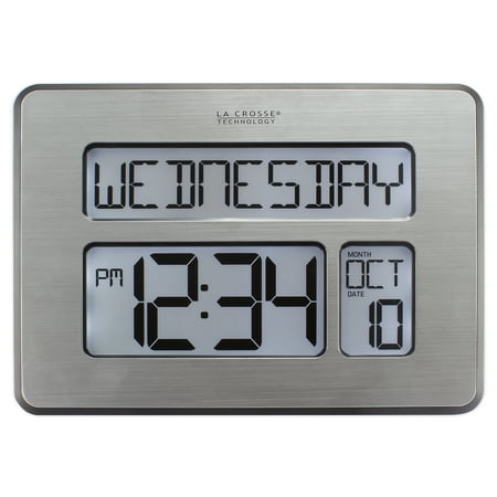 La Crosse Technology Backlight Atomic Full Calendar Clock with Extra Large Digits, Silver, C86279
