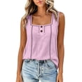 thumbnail image 6 of Erwazi Womens Square Neck Tank Top Button Wide Strap Sleeveless Casual Trendy Top, 6 of 9