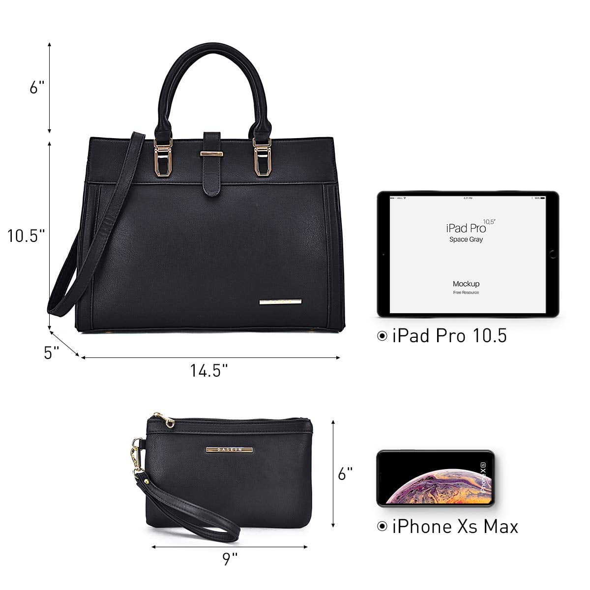 Women's Handbag Flap-over Belt Shoulder Bag Top Handle Tote Satchel Purse Work Bag w/Matching Wristlet