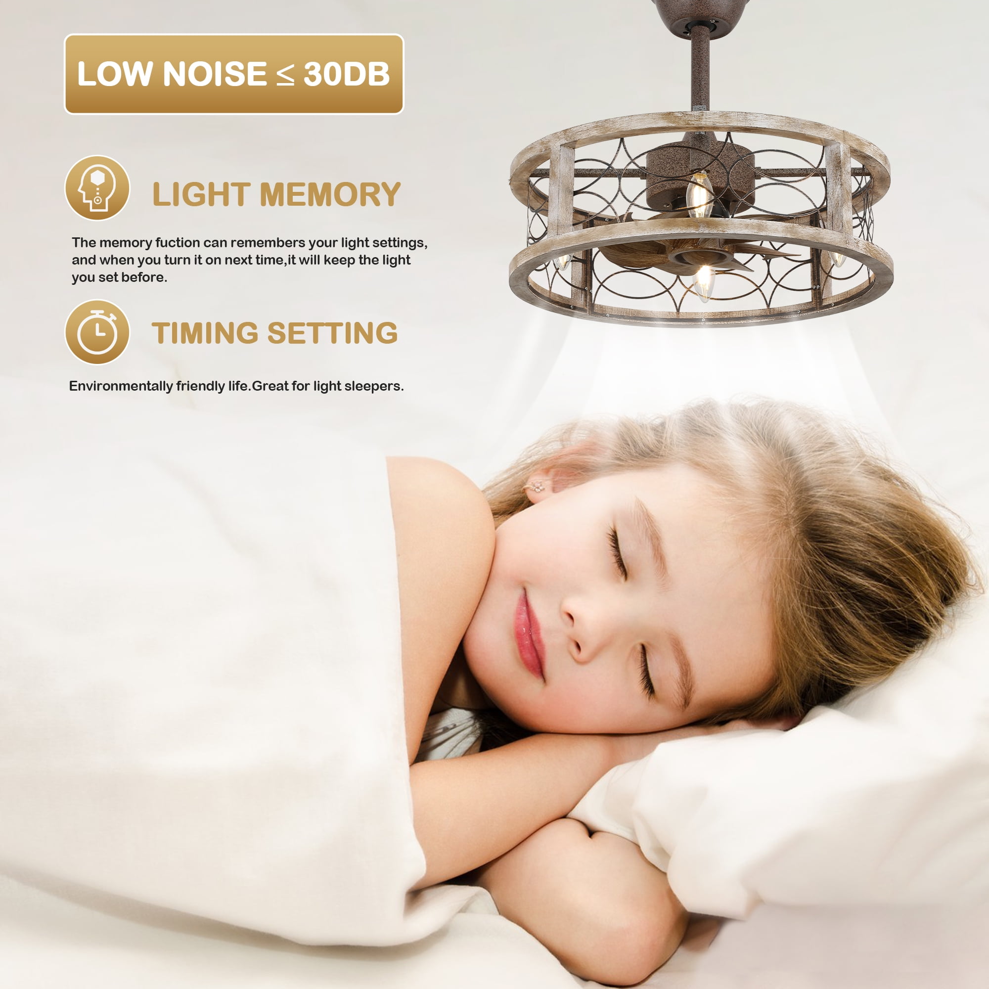 Bella Depot 18" Rustic Wood Caged Ceiling Fan with Light and Remote Control, 6-speed Farmhouse Chandelier