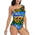 thumbnail image 3 of Rateoe Landscape With Sunflowers Pattern Women One Piece Swimsuits Tummy Control One Shoulder Bathing Suits Ruffle Swimwear-, 3 of 6