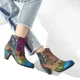 thumbnail image 4 of Botines de mujer con estampado de empalme Vintage, zapatos de mujer de cuero PU, bloque Retro, tacones altos, botas cortas bohemias de invierno para mujer, 4 of 5