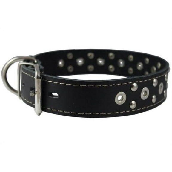 Genuine Leather Studded Dog Collar 22"x1.4" Black Fits 14.5"-18" Neck