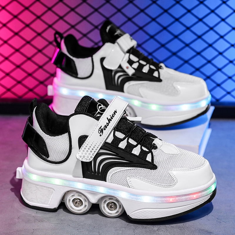 Roller Skates for Women Men, Shoes with Wheels for Girls, Kick Rollers Shoes Retractable for Boys, Adult Parkour Quad Roller Shoes, Inline Skates Children's Outdoor Skates