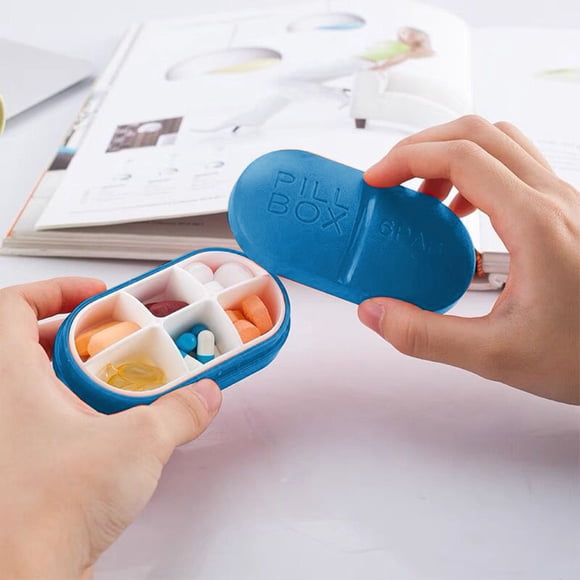 C Pill Organizer Box with 6 Compartments, Portable Weekly Supplement Container with Secure Seal for Travel and Daily Use