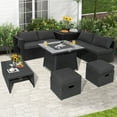 thumbnail image 3 of Patiojoy 9 Pieces Outdoor PE Rattan Wicker Sectional Sofa with 35-Inch Gas Fire Pit Table Space-Saving Patio Conversation Set with Storage Box Grey, 3 of 10