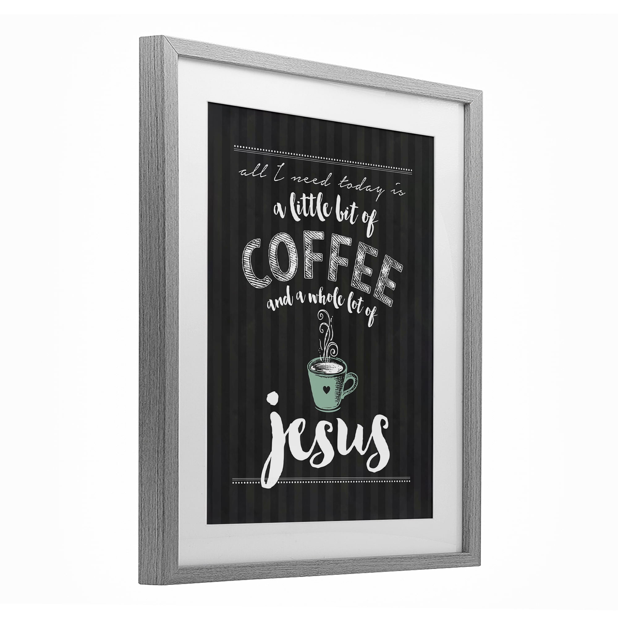 Little Coffee & Whole Lot Of Jesus Gray Framed Print Under Glass, design by Lettered and Lined